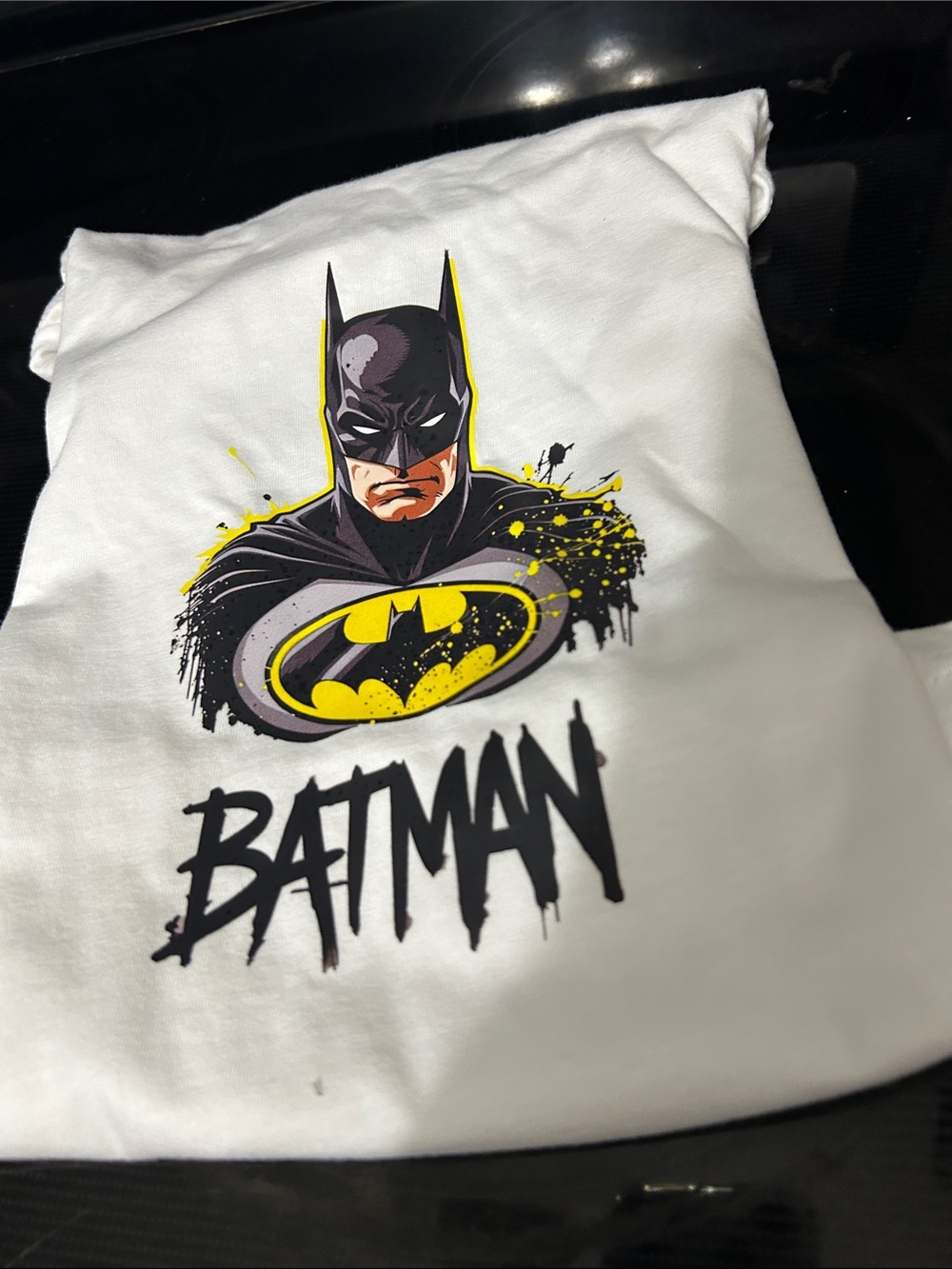 Batman White Tee with Black and Yellow Graphic
